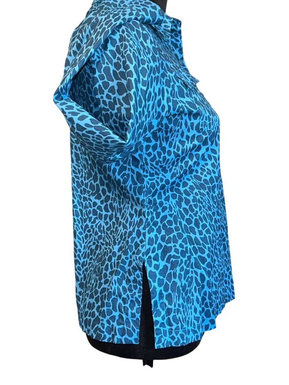 Jones New York Womens Blue Animal Print Button-Down Shirt Size P/S 100% Cotton S - Picture 4 of 5